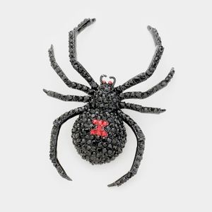 Red Black Rhinestone Crystal Spider Brooch Pin Halloween Fashion Accessories